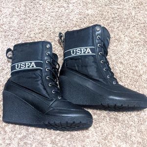 Polo Wedge Heel Boots size 10